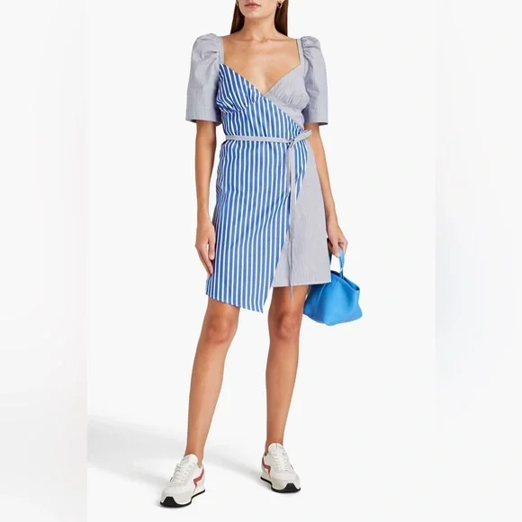 white christmas dresses Topshop Light Blue Striped Wrap Mini Dress with Flutter Sleeves – SilkRoll main image 1
